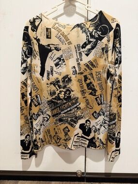 WOMEN'S BEIGE & BLACK LONG SLEEVE SHIRT BY MERCHANT, SIZE: MEDIUM,
